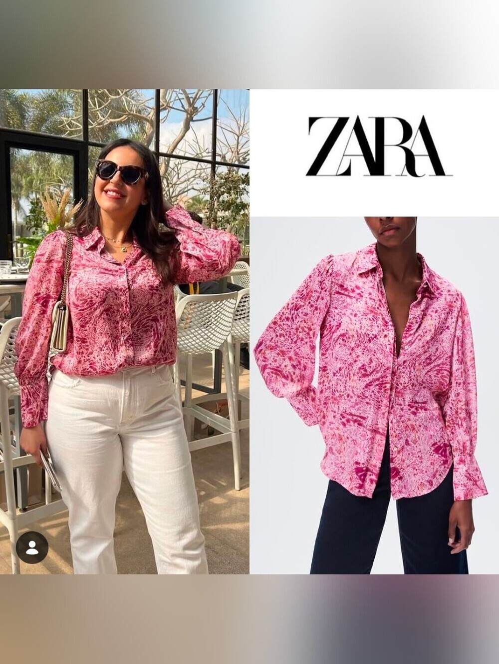 ZARA Pink Marble-Print Button-Down Shirt